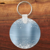 Silver Glitzer Light Blue Foil Extravagant Monogra Schlüsselanhänger (Rückseite)