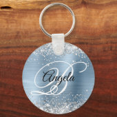 Silver Glitzer Light Blue Foil Extravagant Monogra Schlüsselanhänger (Vorderseite)