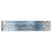 Silver Glitzer Light Blue Foil Namensplakette (Vorderseite)