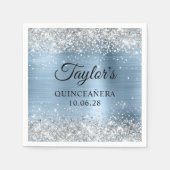 Silver Glitzer Light Blue Foil Quinceañera Serviette (Vorderseite)