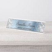 Silver Glitzer Light Blue Foil Schreibtischnamensplakette (Vorderseite )