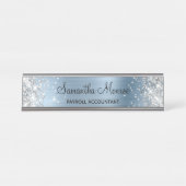 Silver Glitzer Light Blue Foil Schreibtischnamensplakette (Vorderseite )