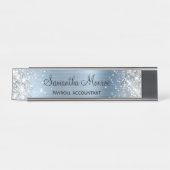 Silver Glitzer Light Blue Foil Schreibtischnamensplakette (Vorderseite )