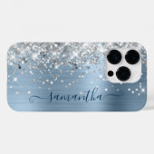Silver Glitzer Light Blue Glam Girly Signature Case-Mate iPhone Hülle (Rückseite (Horizontal))