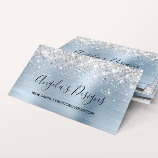 Silver Glitzer Light Blue Imitats Foil Online Stor Visitenkarte