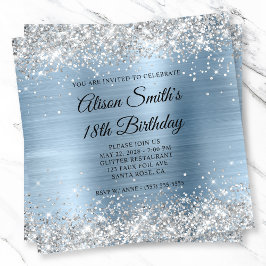 Silver Glitzer Light Blue Monogram 18. Geburtstag Einladung