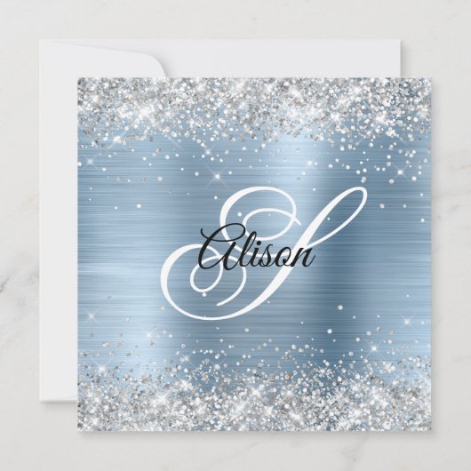 Silver Glitzer Light Blue Monogram 40 & Fabulous Einladung (Rückseite)