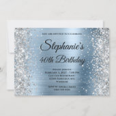 Silver Glitzer Light Blue Monogram 40. Geburtstag Einladung (Vorderseite)