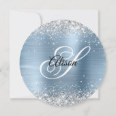 Silver Glitzer Light Blue Monogram 75. Geburtstag Einladung (Rückseite)