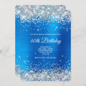 Silver Glitzer Light Blue Satin Foil 40. Geburtsta Einladung (Vorne/Hinten)