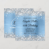 Silver Glitzer Light Blue Shimmer Foil Monogramm Einladung (Vorne/Hinten)
