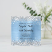 Silver Glitzer Light Blue Shimmer Foil Monogramm Einladung (Stehend Vorderseite)