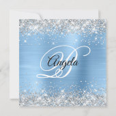 Silver Glitzer Light Blue Shimmer Foil Monogramm Einladung (Rückseite)
