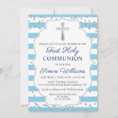 Silver Glitzer Light Blue Stripes erste Kommune Einladung (Vorderseite)