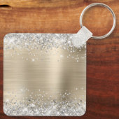 Silver Glitzer Light Gold Foil Extravagant Monogra Schlüsselanhänger (Rückseite)