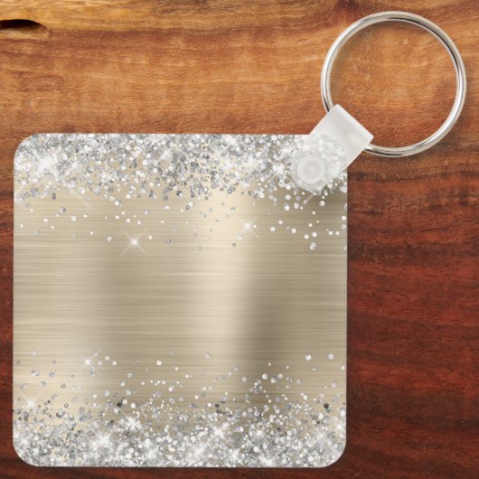 Silver Glitzer Light Gold Foil Extravagant Monogra Schlüsselanhänger (Rückseite)