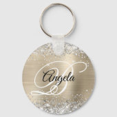 Silver Glitzer Light Gold Foil Extravagant Monogra Schlüsselanhänger (Vorderseite)