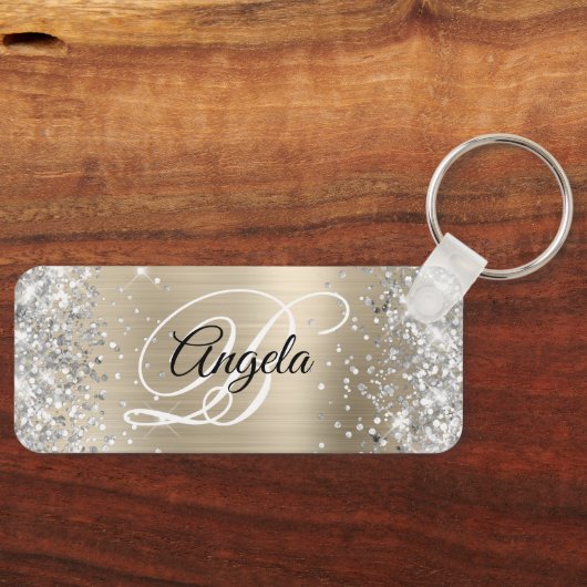 Silver Glitzer Light Gold Foil Extravagant Monogra Schlüsselanhänger (Vorderseite)
