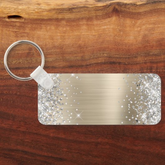 Silver Glitzer Light Gold Foil Extravagant Monogra Schlüsselanhänger (Rückseite)