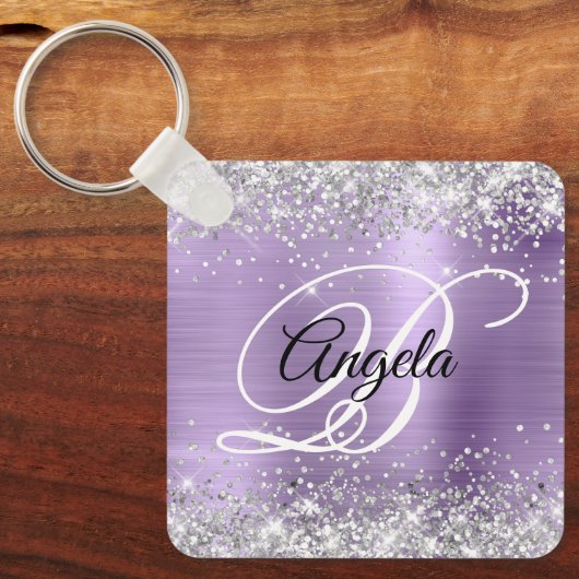 Silver Glitzer Light Lila Foil Extravagant Monogra Schlüsselanhänger (Vorderseite)