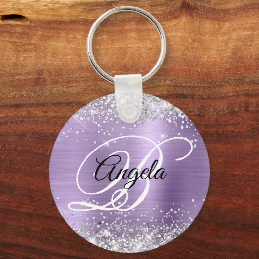 Silver Glitzer Light Lila Foil Extravagant Monogra Schlüsselanhänger (Vorderseite)
