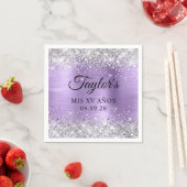 Silver Glitzer Light Lila Foil Mis XV Anos Serviette (Beispiel)