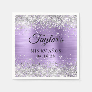 Silver Glitzer Light Lila Foil Mis XV Anos Serviette
