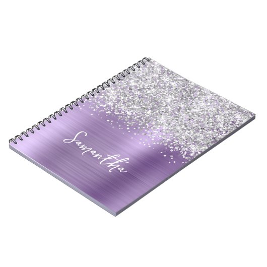 Silver Glitzer Light Lila Glam Script Name Notizblock (Linke Seite)