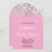 Silver Glitzer Light Pink Baby Dusche Einladung (Vorne/Hinten)