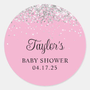Silver Glitzer Light Pink Baby Dusche Runder Aufkleber