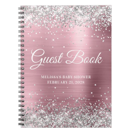 Silver Glitzer Light Pink Baby Showbook Notizblock (Vorderseite)