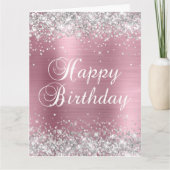 Silver Glitzer Light Pink Foil Big Happy Birthday Karte (Vorderseite)