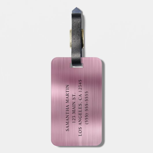 Silver Glitzer Light Pink Foil Extravagant Monogra Gepäckanhänger (Rückseite vertikal)