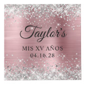 Silver Glitzer Light Pink Foil Mis XV Años Foto Würfel (Vorderseite)