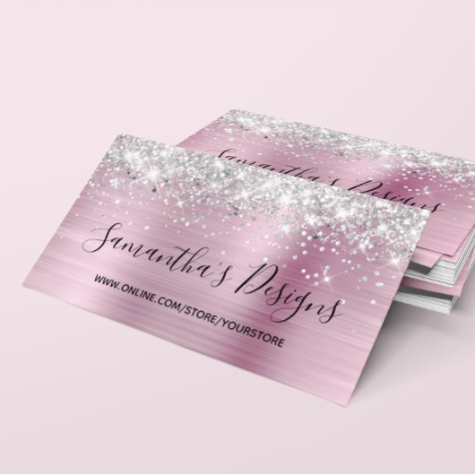 Silver Glitzer Light Pink Foil Online Store Visitenkarte