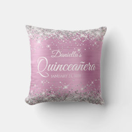Silver Glitzer Light Pink Foil Quinceañera Kissen