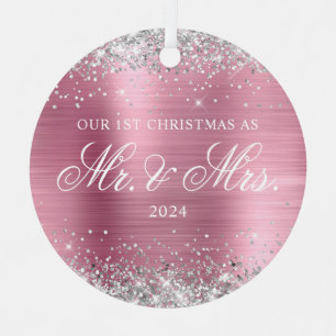Silver Glitzer Light Pink Foil Unser 1. Weihnachte Ornament Aus Metall