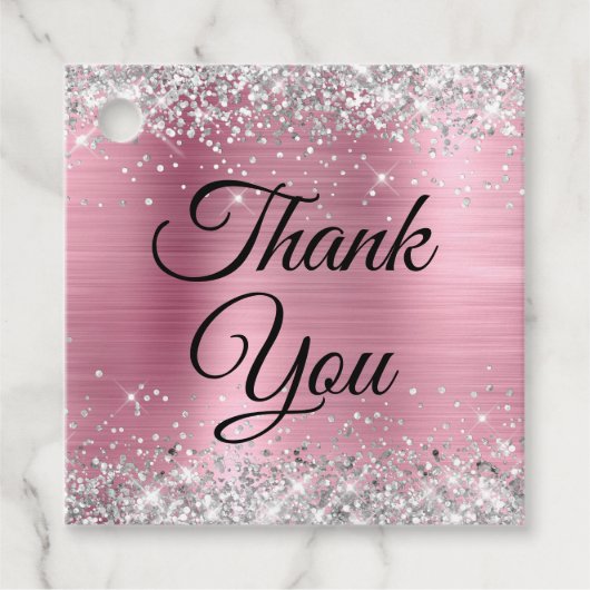 Silver Glitzer Light Pink Foil Vielen Dank Geschenkanhänger (Vorderseite)