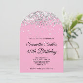 Silver Glitzer Light Pink Foto 40. Geburtstag Einladung (Stehend Vorderseite)