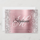 Silver Glitzer Light Pink Monogram, 21. Geburtstag Einladung (Rückseite)