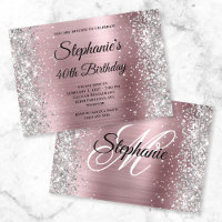 Silver Glitzer Light Pink Monogram 40. Geburtstag