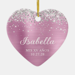 Silver Glitzer Light Rose Pink Mis XV Anos Foto Keramik Ornament