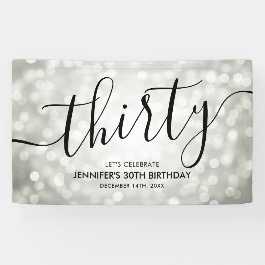 Silver Glitzer Lights 30. Geburtstag Banner (Horizontal)