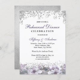 Silver Glitzer Lila Floral Probe Abendessen Einladung
