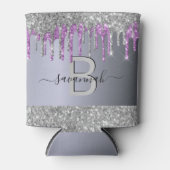 Silver Glitzer lila funkelndes Party Monogramm Dosenkühler (Vorderseite)