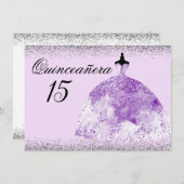 Silver Glitzer Lila Gown Quinceanera Einladung (Vorne/Hinten)