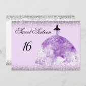 Silver Glitzer Lila Gown Sweet 16 Einladung (Vorne/Hinten)