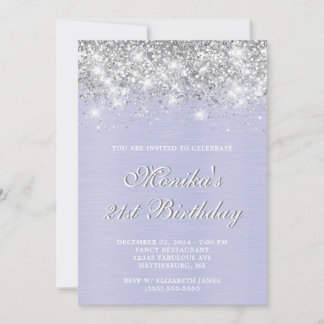 Silver Glitzer Lila Metal Fett 21. Geburtstag Einladung