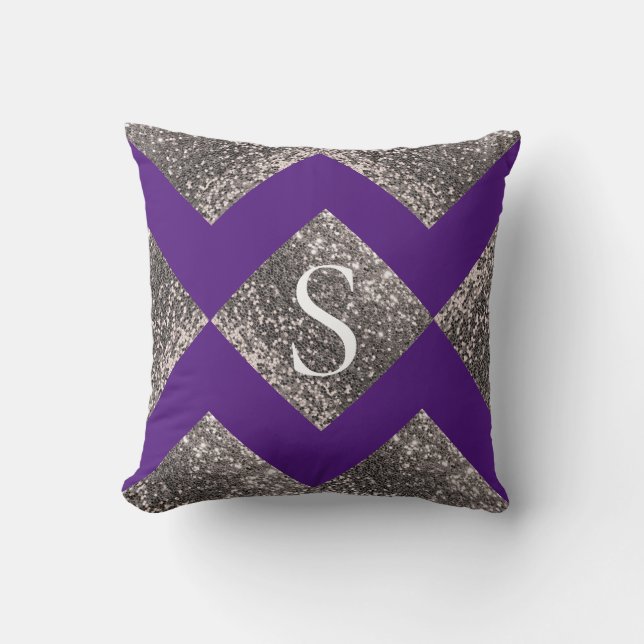 Silver Glitzer Lila Monogram Bling Chic Kissen (Vorderseite)
