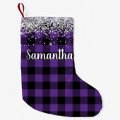 Silver Glitzer Lila und Black Buffalo Kariert Kleiner Weihnachtsstrumpf (Vorderseite)